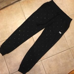 ISO VICTORIA’S SECRET PINK RHINESTONE BLING GEM BEDAZZLE SWEATPANTS JOGGERS L XL